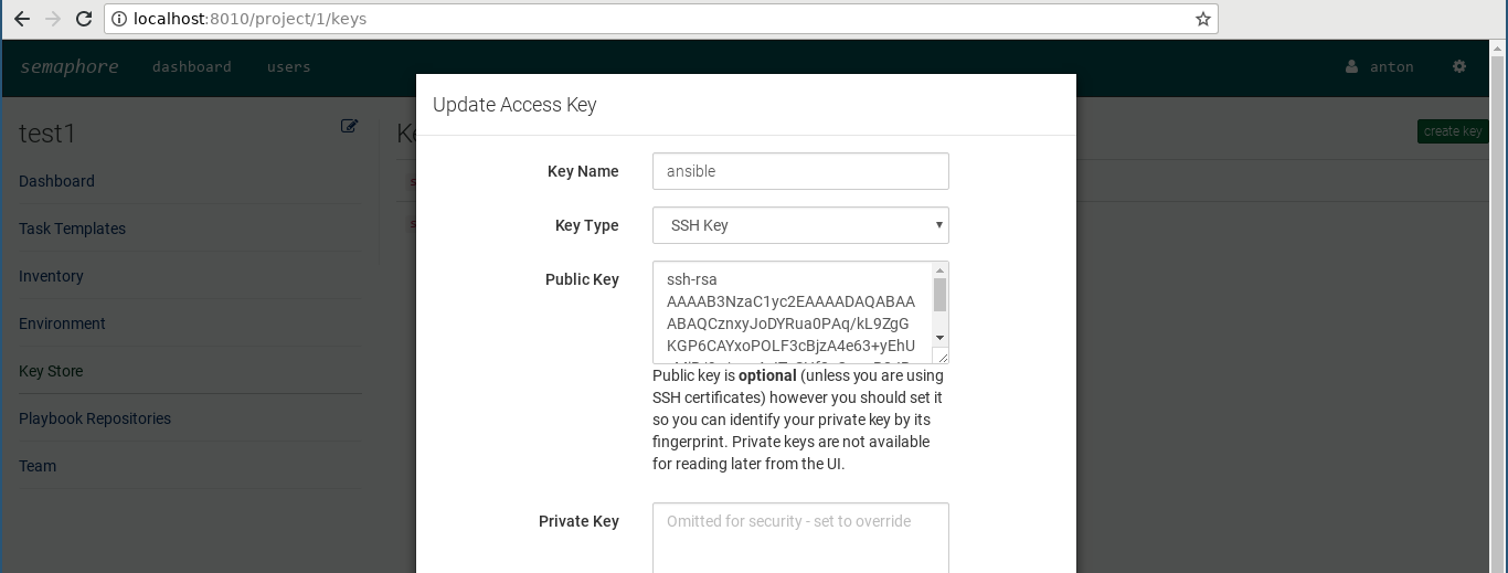 Semaphore Key Edit Page